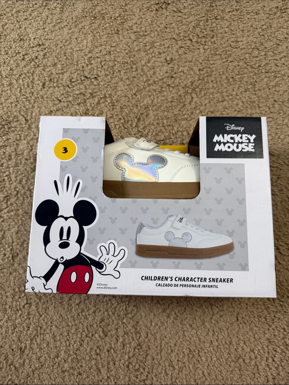 Disney Kids White Sneakers with Holographic Mickey Accent and Gum Sole